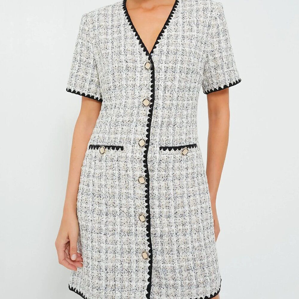 NWT Tuckernuck Pomander Place White Black Tweed Josephine Dress Large - Picture 3 of 15